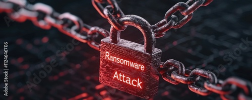 Cybersecurity ransomware concept. A digital padlock with 
