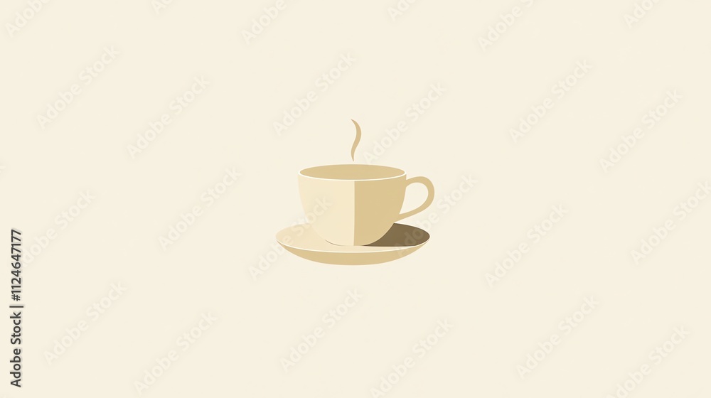 A simple, flat illustration of a cup and saucer with steam. A simple, flat illustration of a cup and saucer with steam.
