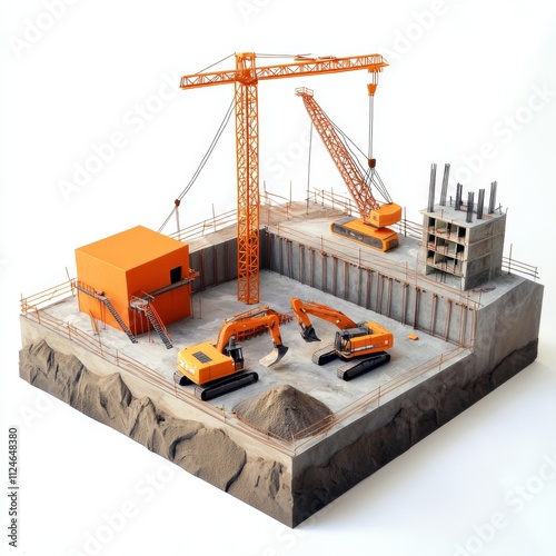 Construction Site with Cranes and Heavy Machinery photo