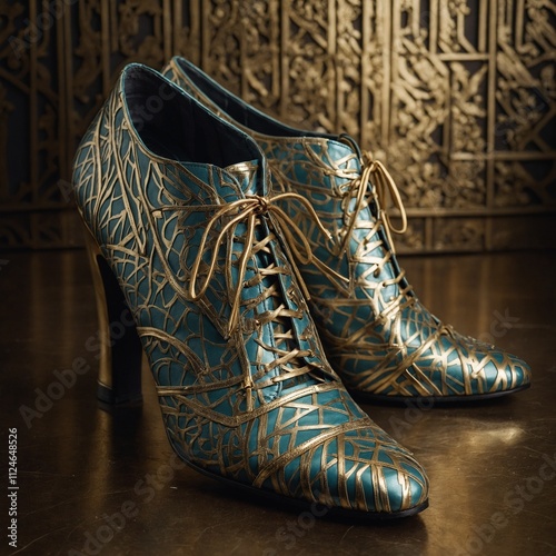 Shoes inspired by Art Deco patterns and metallic hues.