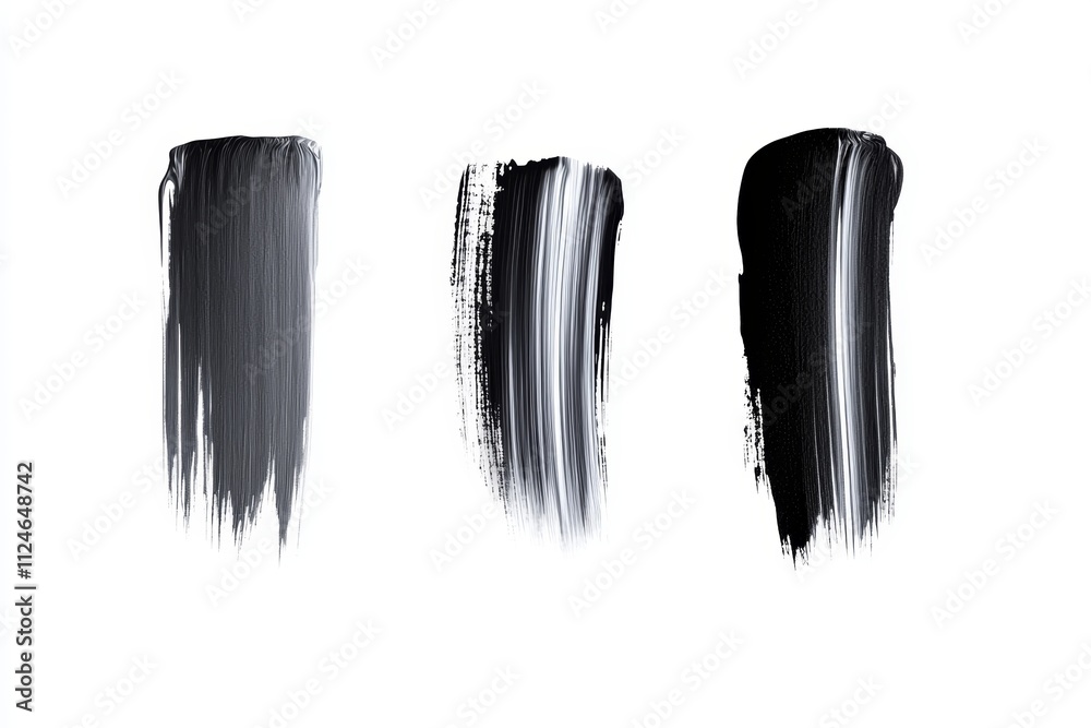 Three black and white brush strokes on a white background Three black and white brush strokes on a white background