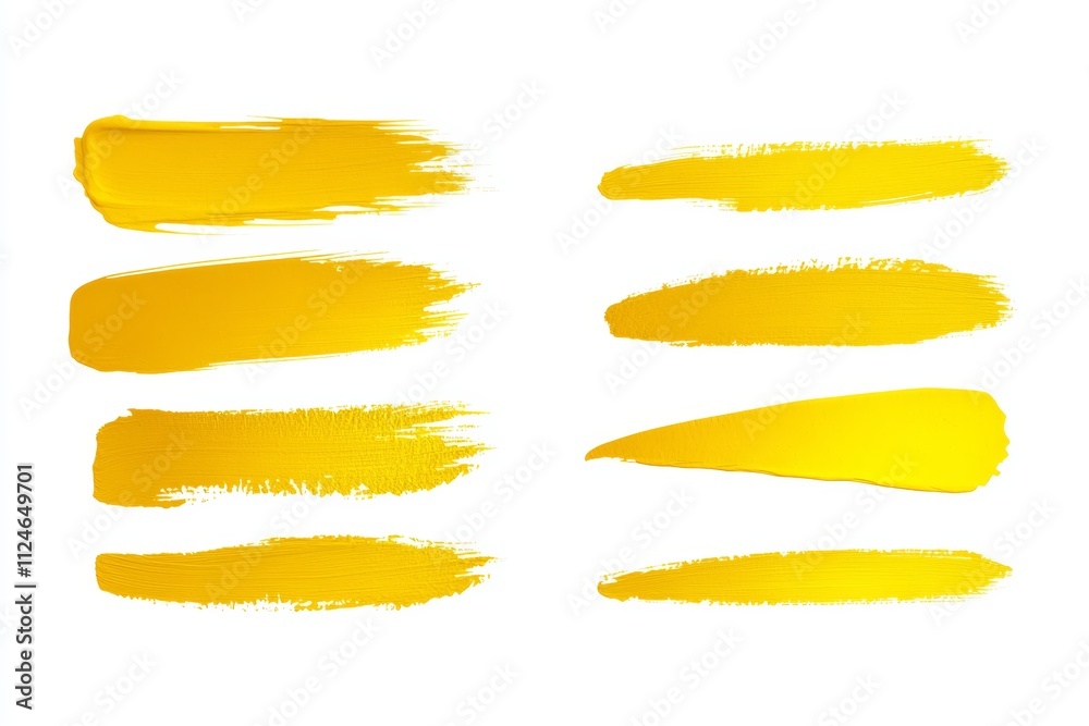 A set of yellow brush strokes, some of which are long and thin A set of yellow brush strokes, some of which are long and thin