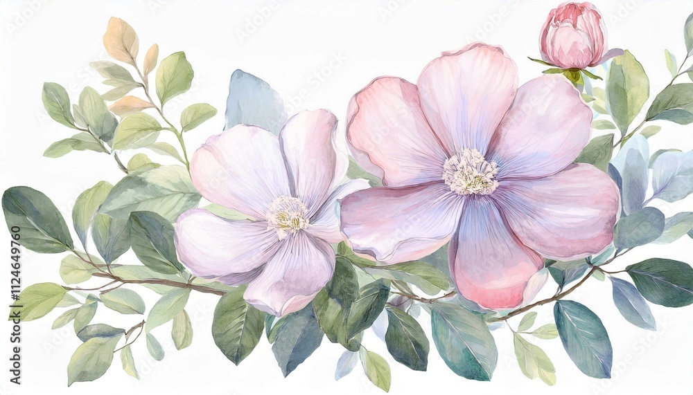 Pastel coquette flowers art illustration watercolor on isolated white background. Pastel coquette flowers art illustration watercolor on isolated white background.