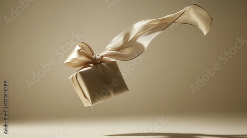 Elegant Gift Box with Satin Bow in Mid-Air