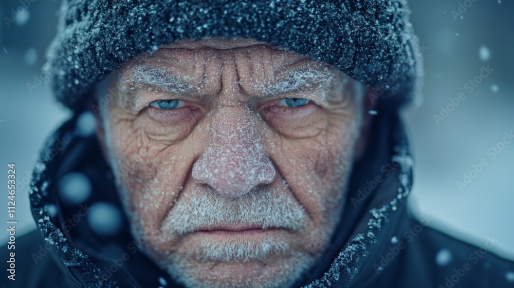 Close-up Portrait of a Man's Face Covered in Snow Close-up Portrait of a Man's Face Covered in Snow