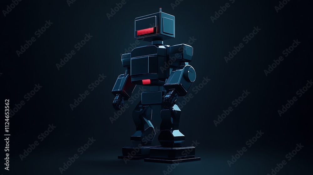 Fototapeta premium A Sleek Black Robot Stands Against A Dark Background