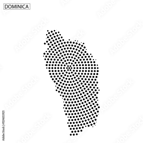 Outline of Dominica displayed in a black grid pattern against a pale background