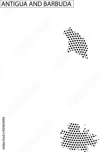 Map outline of Antigua and Barbuda with black dots representing land mass