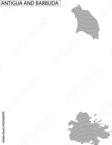 Map outline of Antigua and Barbuda with black dots representing land mass