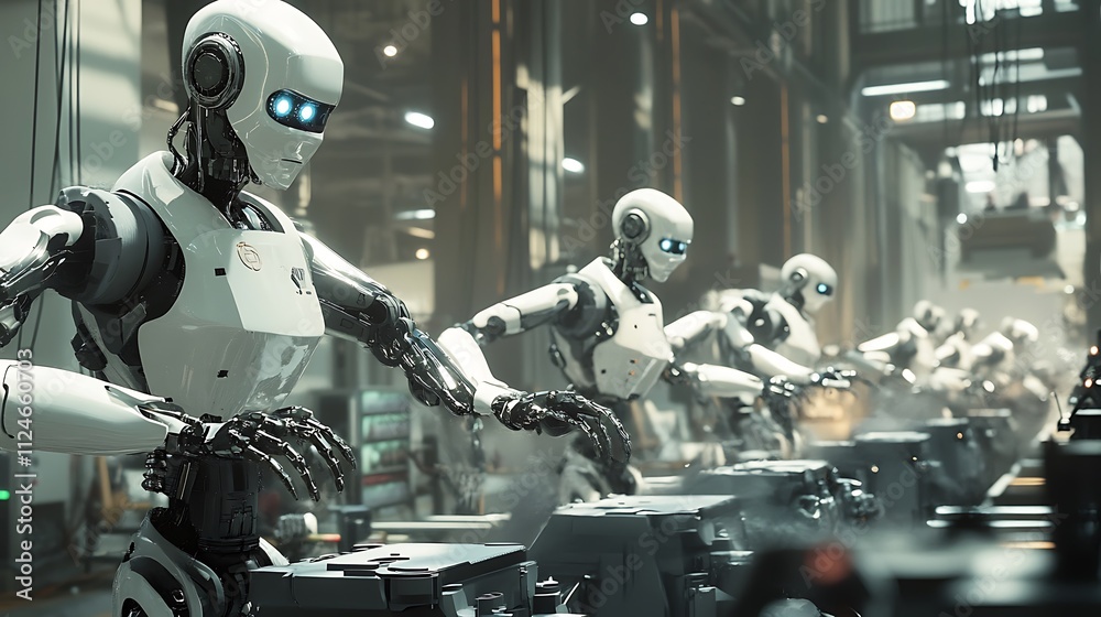 Fototapeta premium Advanced Robots Assemble Products in a Modern Factory