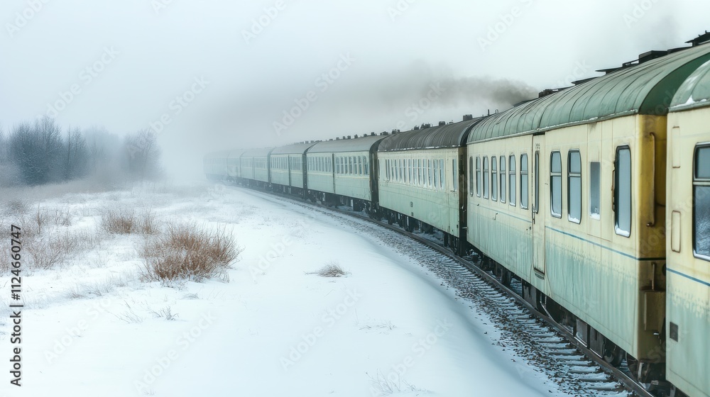 Obraz premium Train Passing Through Snowy Winter Landscape