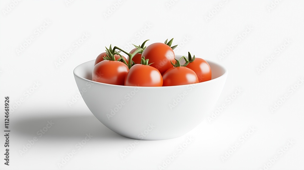 White Bowl Overflowing with Ripe Cherry Tomatoes on Bright White Background : Generative AI White Bowl Overflowing with Ripe Cherry Tomatoes on Bright White Background : Generative AI