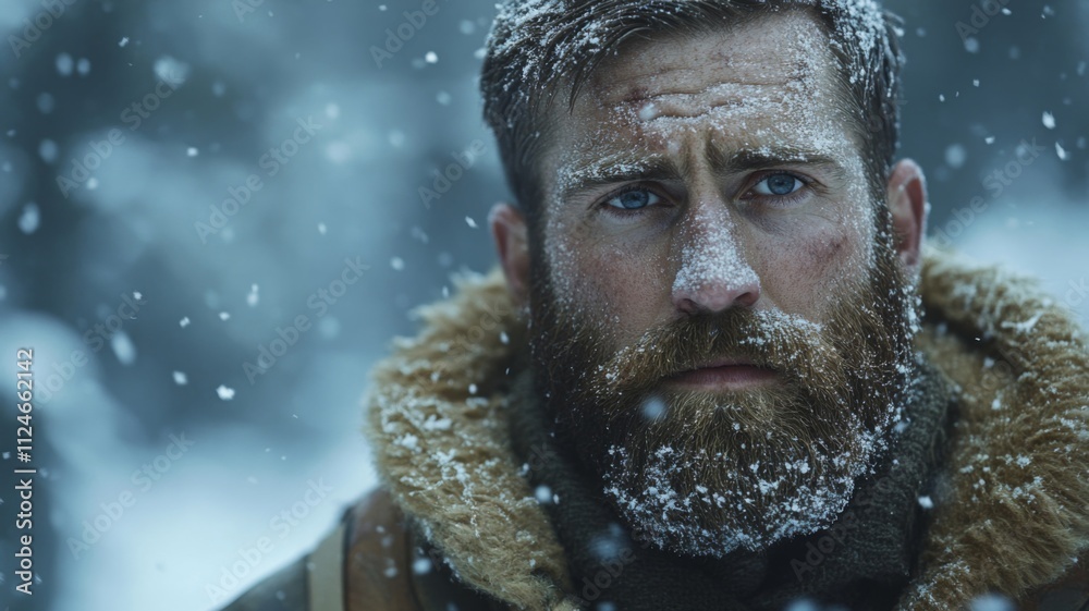 Close-up Portrait of a Man with a Beard Covered in Snowflakes Close-up Portrait of a Man with a Beard Covered in Snowflakes
