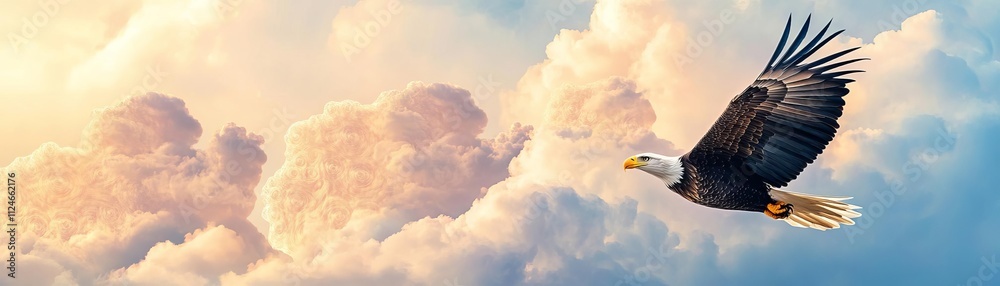 Fototapeta premium An eagle soaring through clouds shaped like abstract fractals