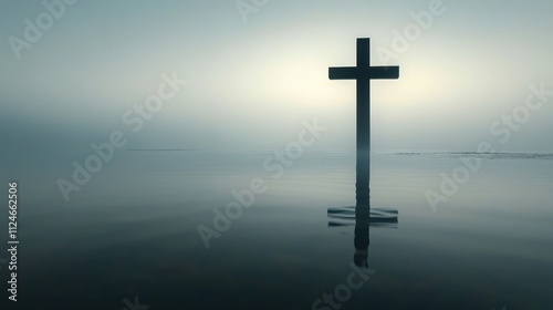 Cross in Calm Waters: A Serene Spiritual Landscape