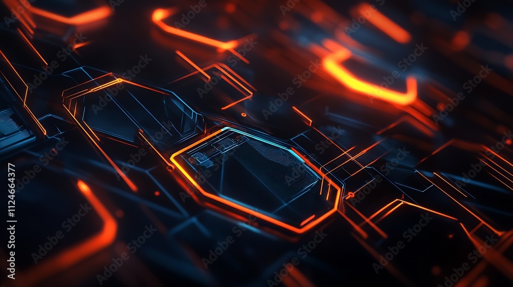 Innovative Orange and Blue Glowing Hexagonal Digital Mesh Technology : Generative AI Innovative Orange and Blue Glowing Hexagonal Digital Mesh Technology : Generative AI