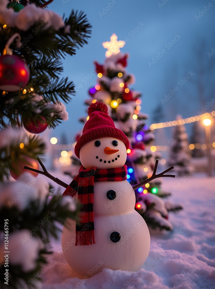 Obraz premium Beautiful snowman in winter landscape