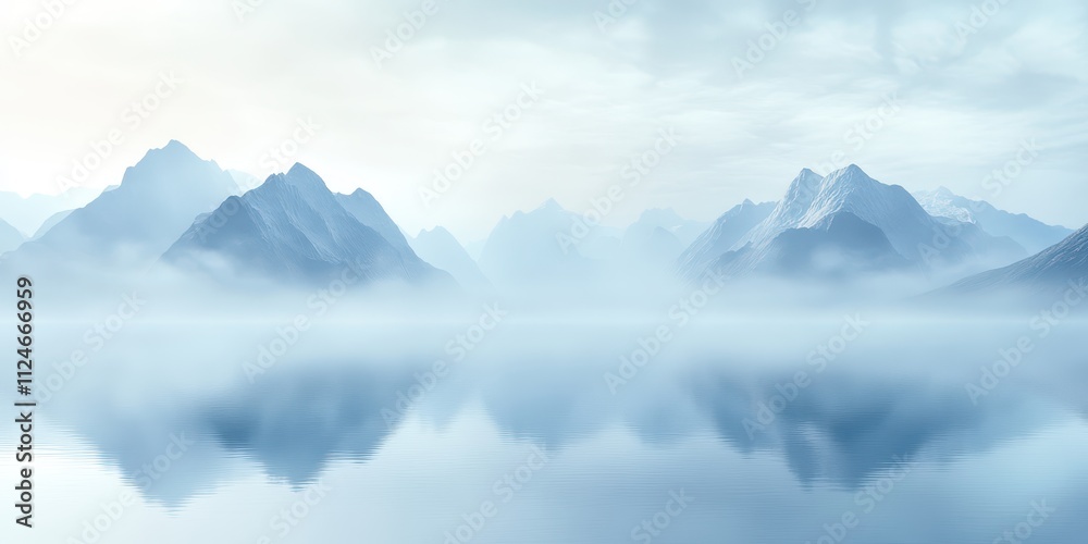A foggy mountain lake with only the tips of the surrounding mountains visible, creating a mysterious and peaceful landscape. A foggy mountain lake with only the tips of the surrounding mountains visible, creating a mysterious and peaceful landscape.
