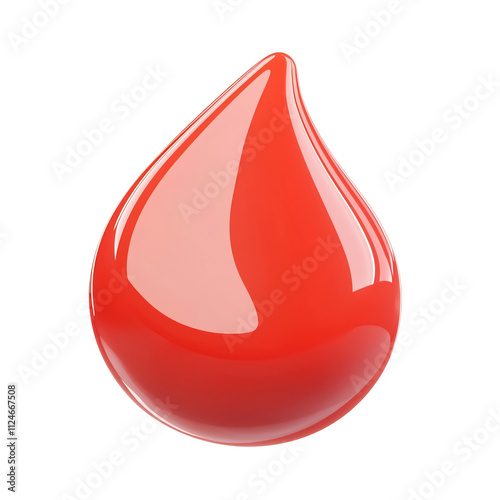 3D Red Liquid Drop on White Background with Minimalist Cartoon-Style Design