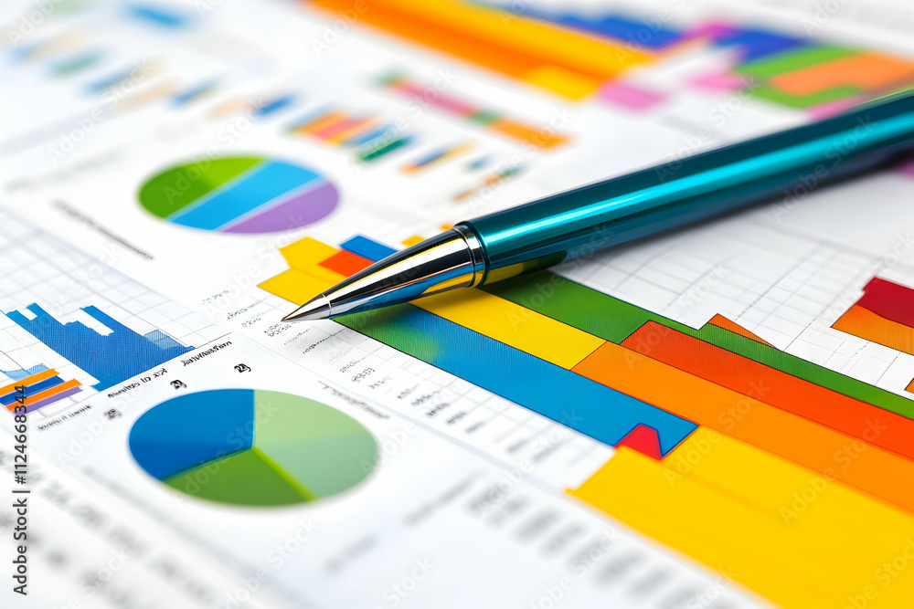 Colorful Charts and Pen: Business Illustration Colorful Charts and Pen: Business Illustration