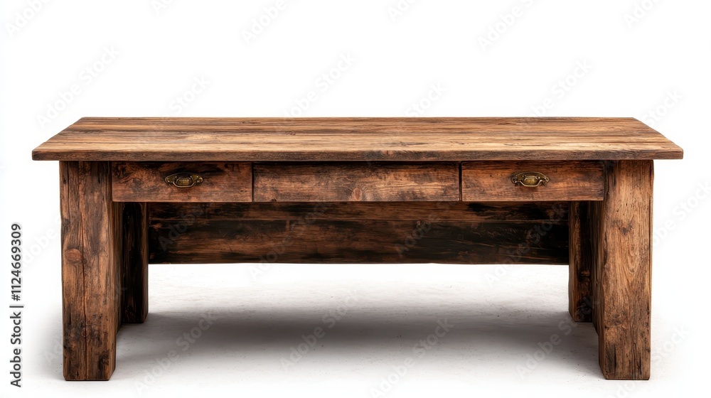 A sturdy wooden desk featuring two drawers, showcasing durability and practicality with a rustic aesthetic suitable for various home or office spaces.