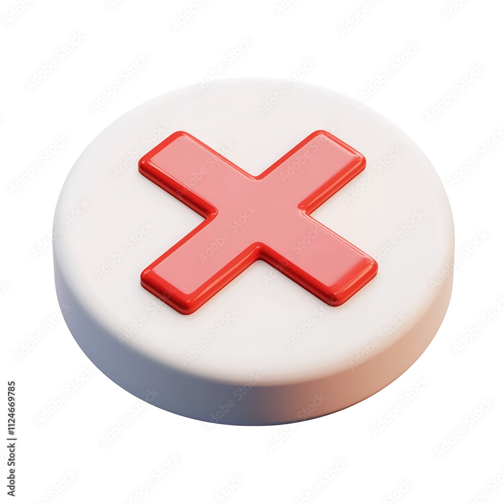 3D Toy-like Negative Red Cross Mark Icon in Circle on White Background 3D Toy-like Negative Red Cross Mark Icon in Circle on White Background