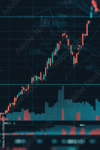 3d stock charts and market analysis wallpaper. Stock investment concept background, candlechart  photo