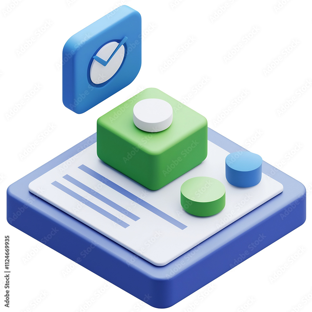 3D Toy-Like Checklist Icon Showing Accomplished Task on Vibrant Blue and White Flyer 3D Toy-Like Checklist Icon Showing Accomplished Task on Vibrant Blue and White Flyer