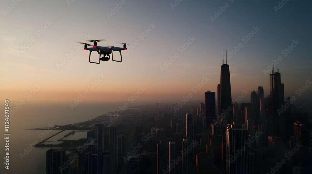 A drone flying above a cityscape, with a camera capturing aerial footage of the urban environment. Drone flying above cityscape. A drone flying above a cityscape, with a camera capturing aerial footage of the urban environment. Drone flying above cityscape.