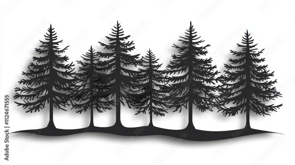Fototapeta premium Black Silhouette Pine Trees Forest Illustration
