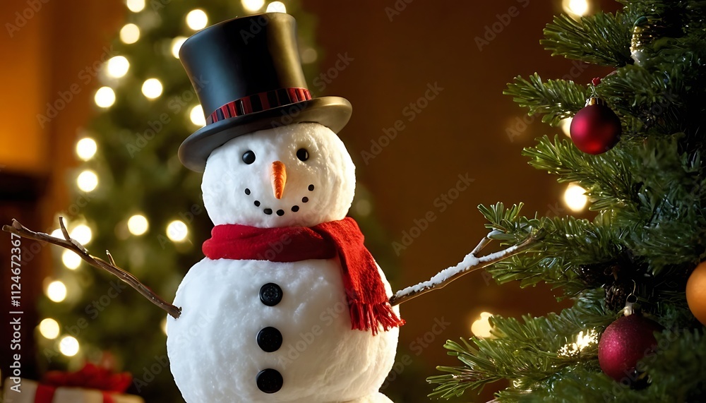 Obraz premium Beautiful snowman in winter landscape