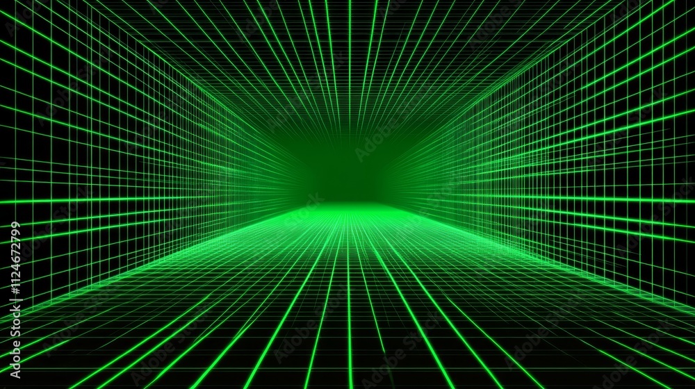 Green Grid Lines Tunnel Abstract Digital Background Green Grid Lines Tunnel Abstract Digital Background