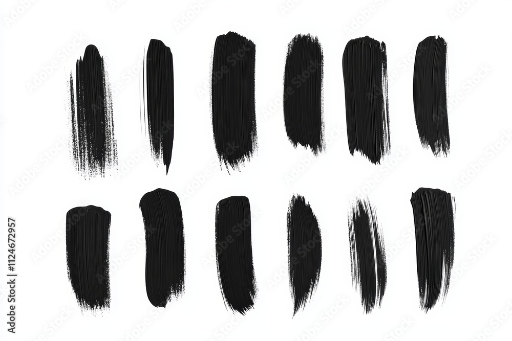 A series of black brush strokes, each varying in size and shape A series of black brush strokes, each varying in size and shape