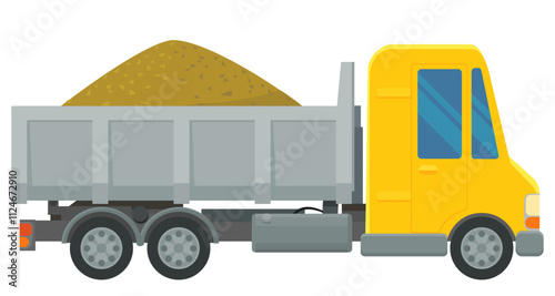 Dump truck side view in flat design style (cut out)