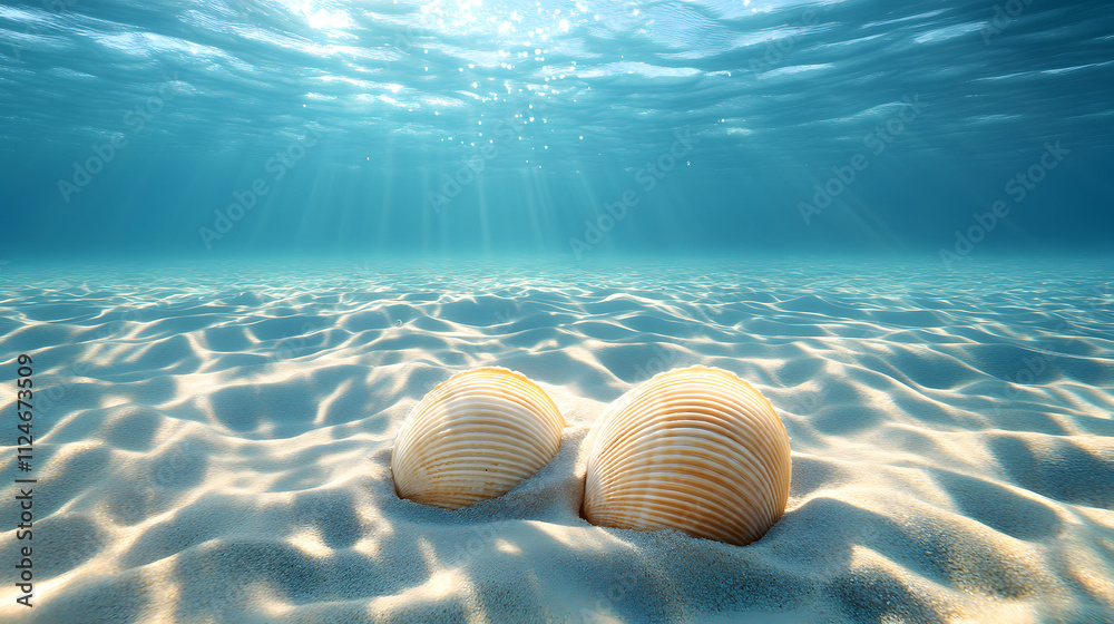 A Detailed Underwater Scene Featuring Atlantic Surf Clams Emphasizing Natural Beauty and Serene Quality