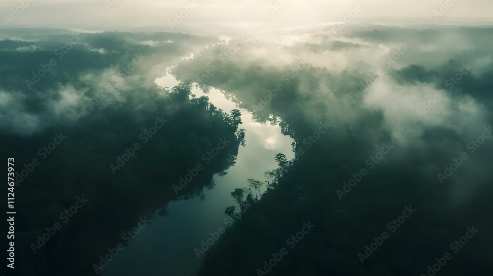 Obraz premium Aerial view of the Amazonas jungle landscape with river bend