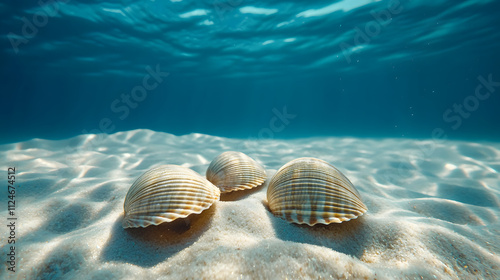 An Immersive Underwater Environment Featuring Atlantic Surf Clams in Their Natural Habitat of Soft Ocean Sand photo