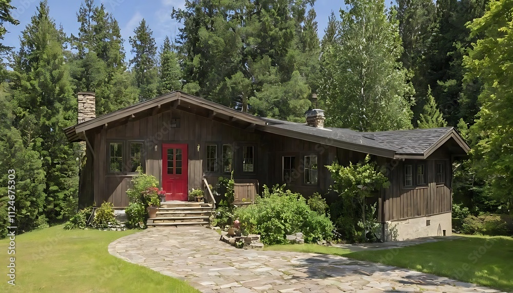 A stony Passage Leading to a Tranquil Tree-Encircled Home