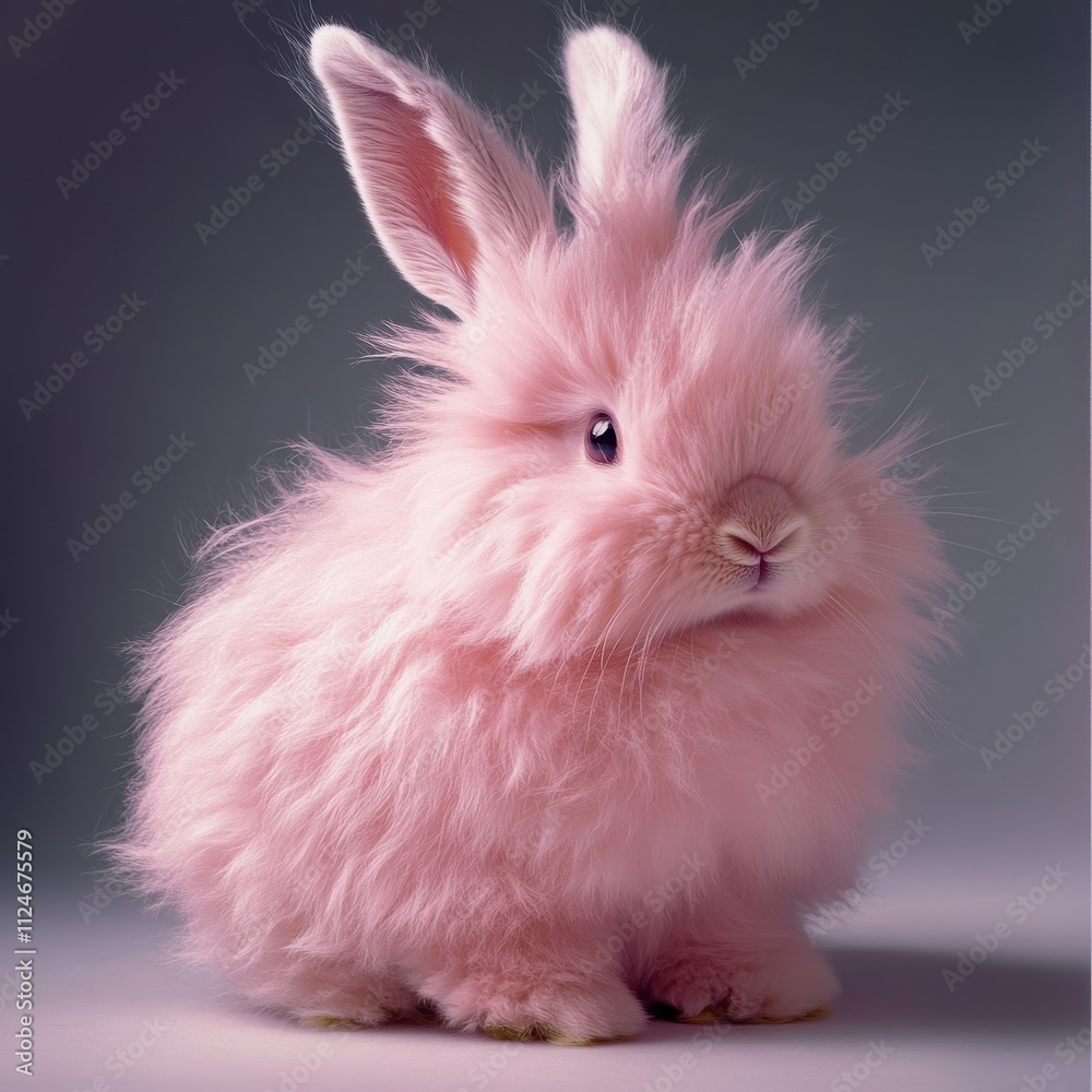 Fluffy pink angora rabbit sitting. Fluffy pink angora rabbit sitting.