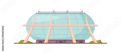 Public stadium front view, city architecture modern facade exterior, vector illustration in flat style. Cartoon sport building area or swimming pool exterior soccer or football championship playground