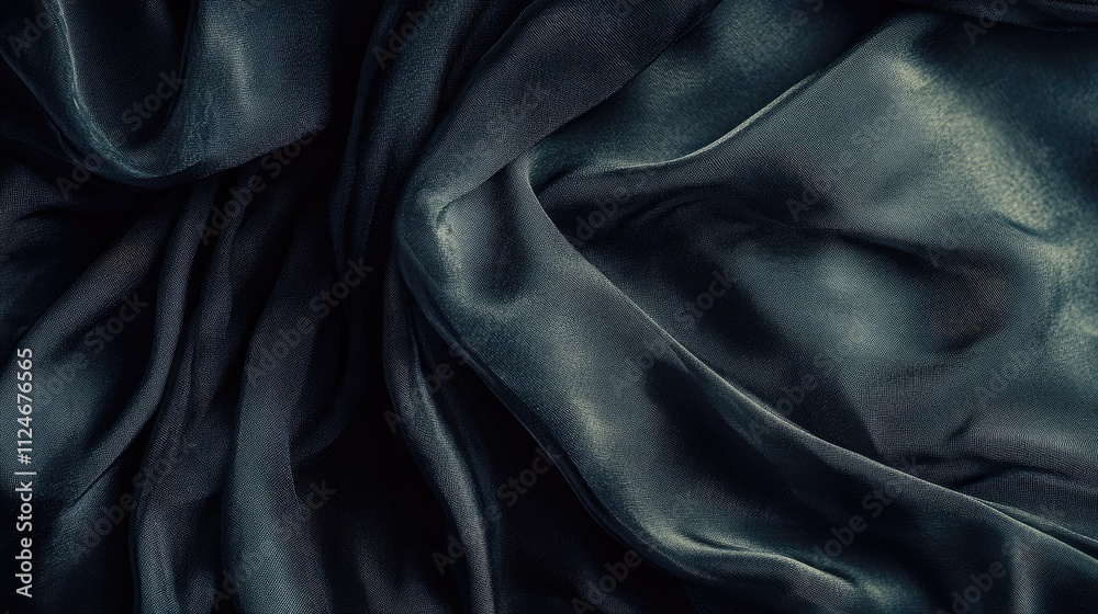 Fototapeta premium A small dark black pattern on silk fabric creating a textured background with a unique combination of lines colors and shadows perfect for a copy space image