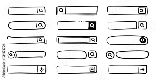 Search boxes in various shapes, isolated oval and rectangle frames for looking for info over internet. Vector research form templates for websites and ui interface. Address and navigation bar icons