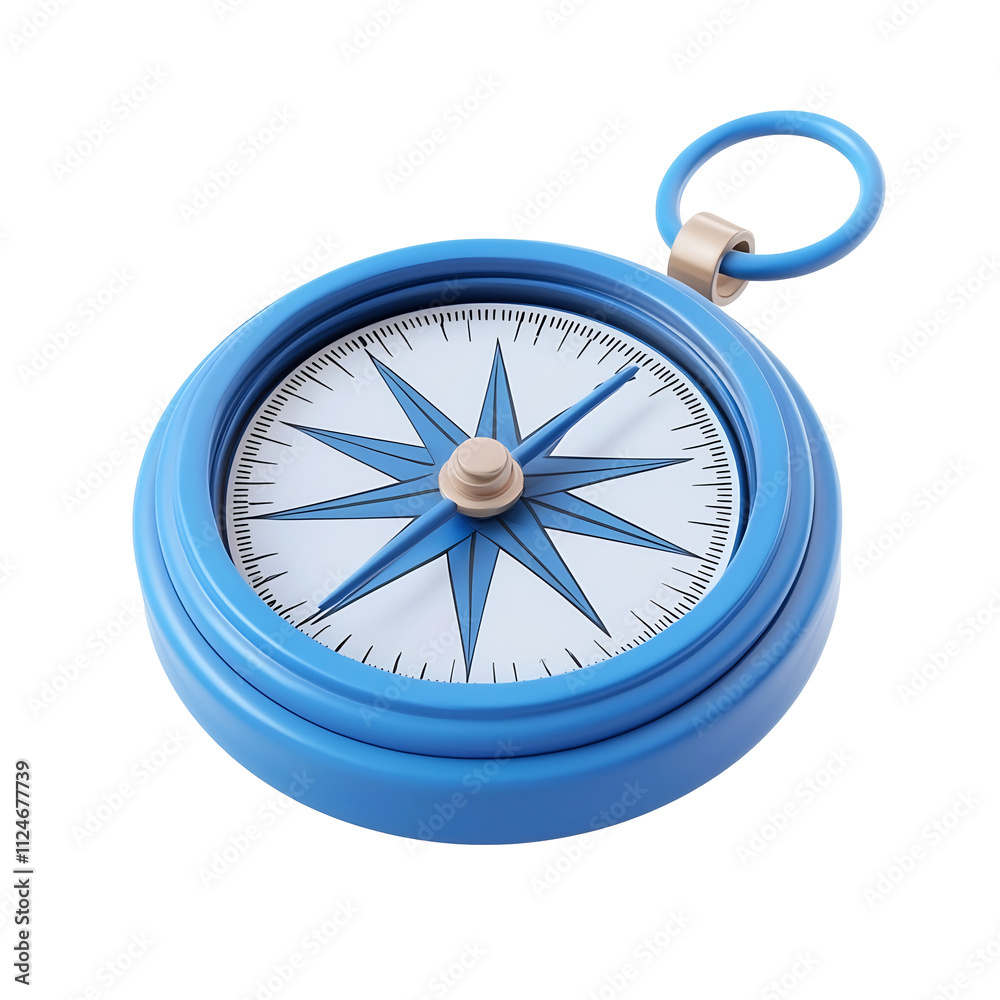 Blue and White 3D Blender Rendering Style Compass Isolated on Minimalist White Background Blue and White 3D Blender Rendering Style Compass Isolated on Minimalist White Background