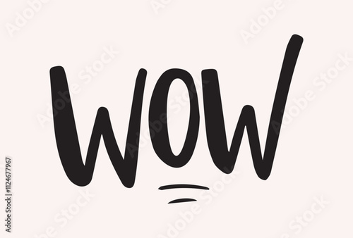 Hand drawn lettering of the word wow in bold black font on a light pink background.