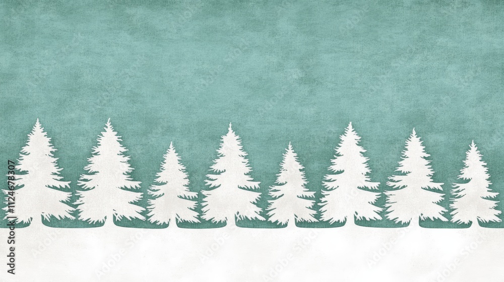 Fototapeta premium Winter Wonderland Teal Green Background with White Trees