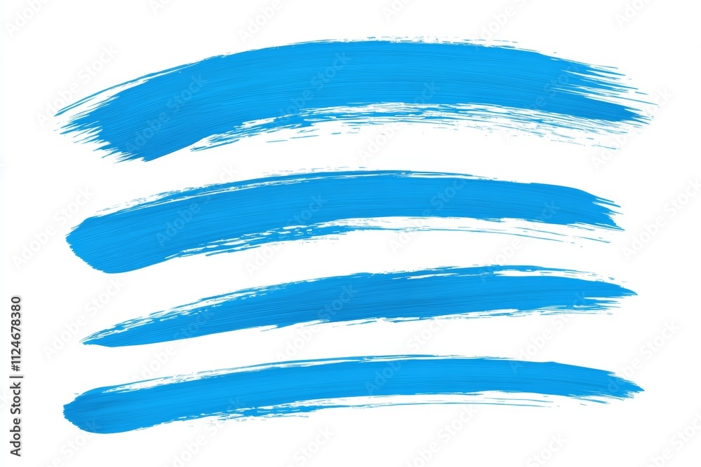 Four blue brush strokes that are spread out across the white background Four blue brush strokes that are spread out across the white background