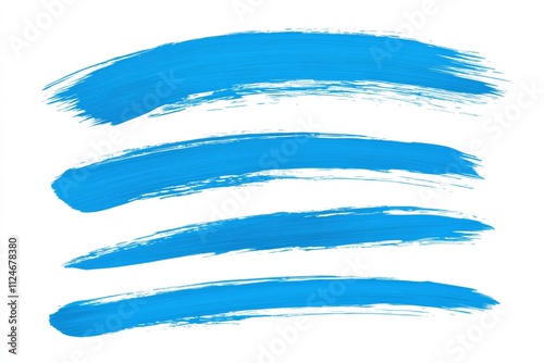 Four blue brush strokes that are spread out across the white background