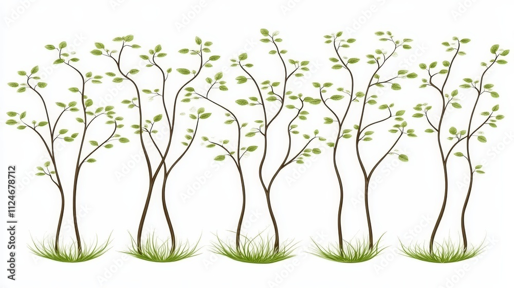 Obraz premium Spring Tree Branches Green Leaves Nature Illustration