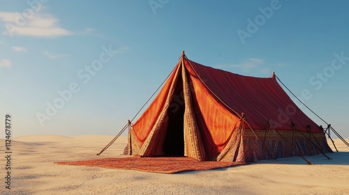 A solitary Arab tent on a blank backdrop. photo