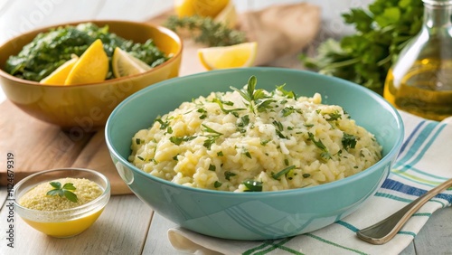 Vibrant Lemon and Herb Risotto Served in a Deep Bowl